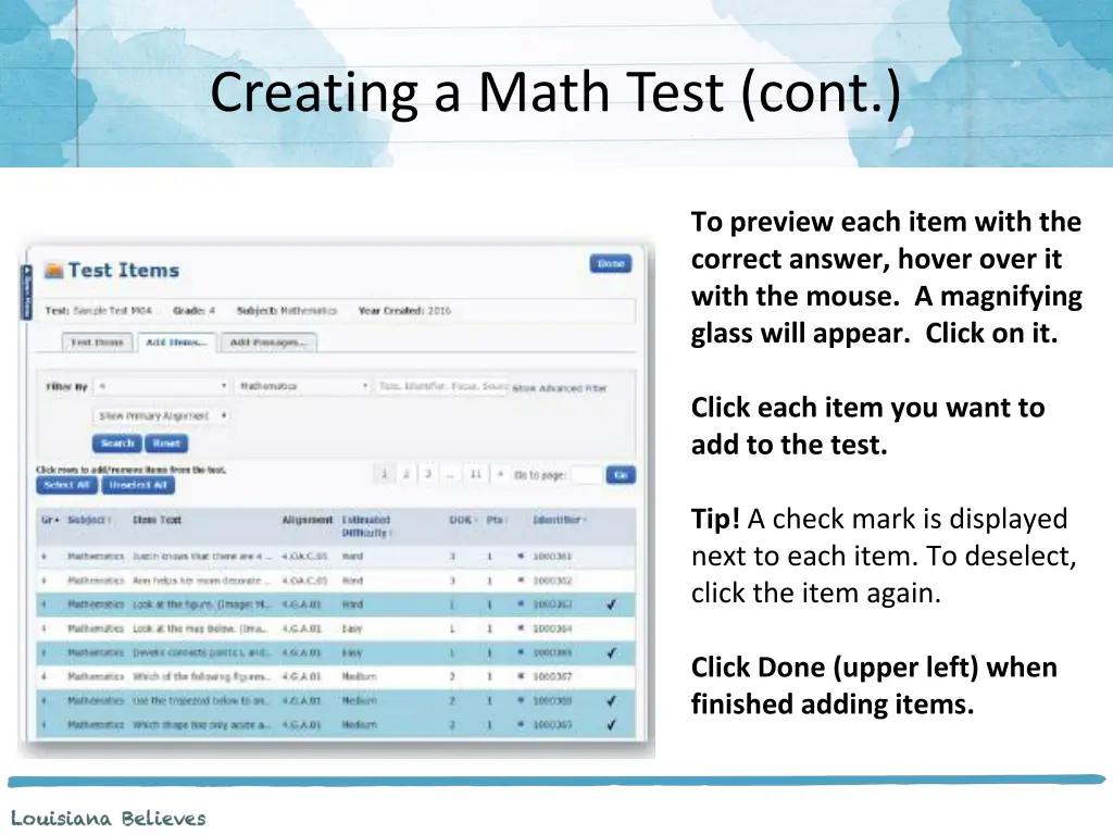 creating a math test cont 2