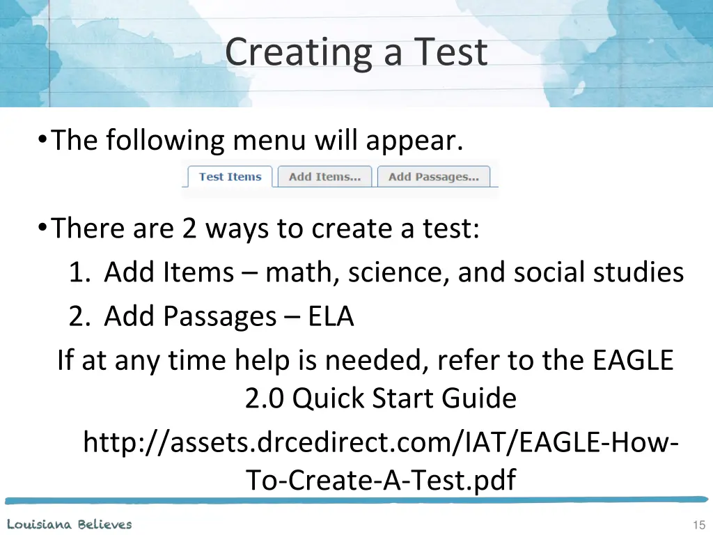 creating a test 1