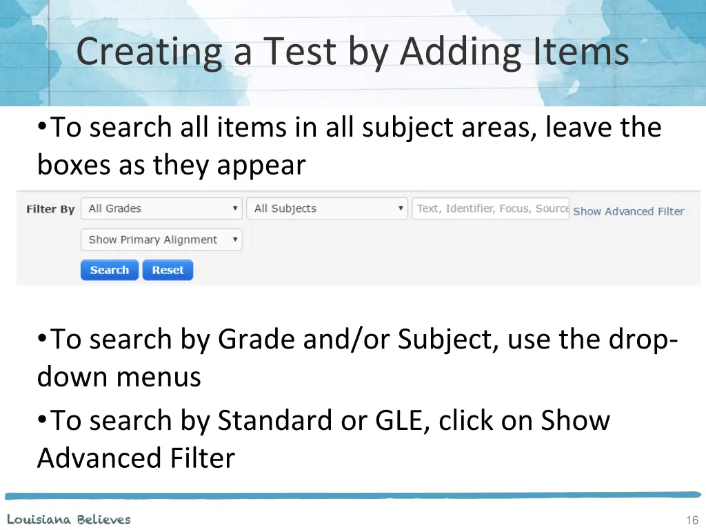 creating a test by adding items