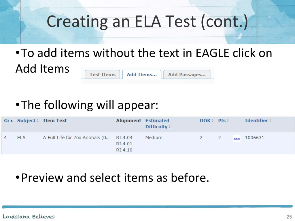 creating an ela test cont 1