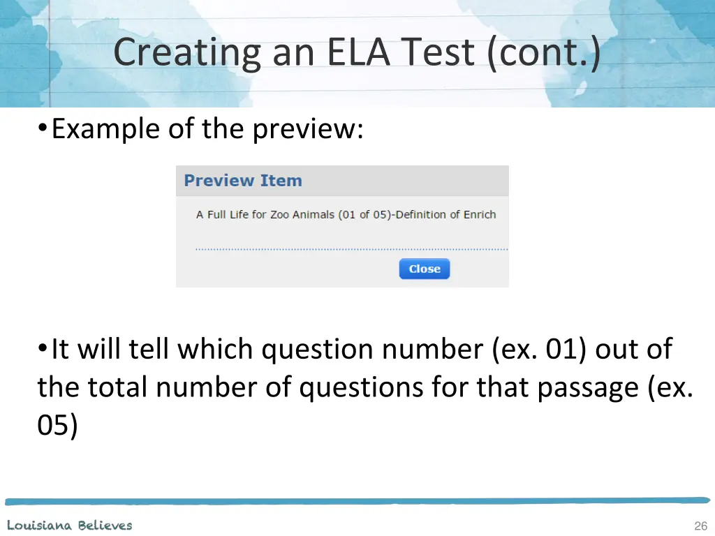 creating an ela test cont 2