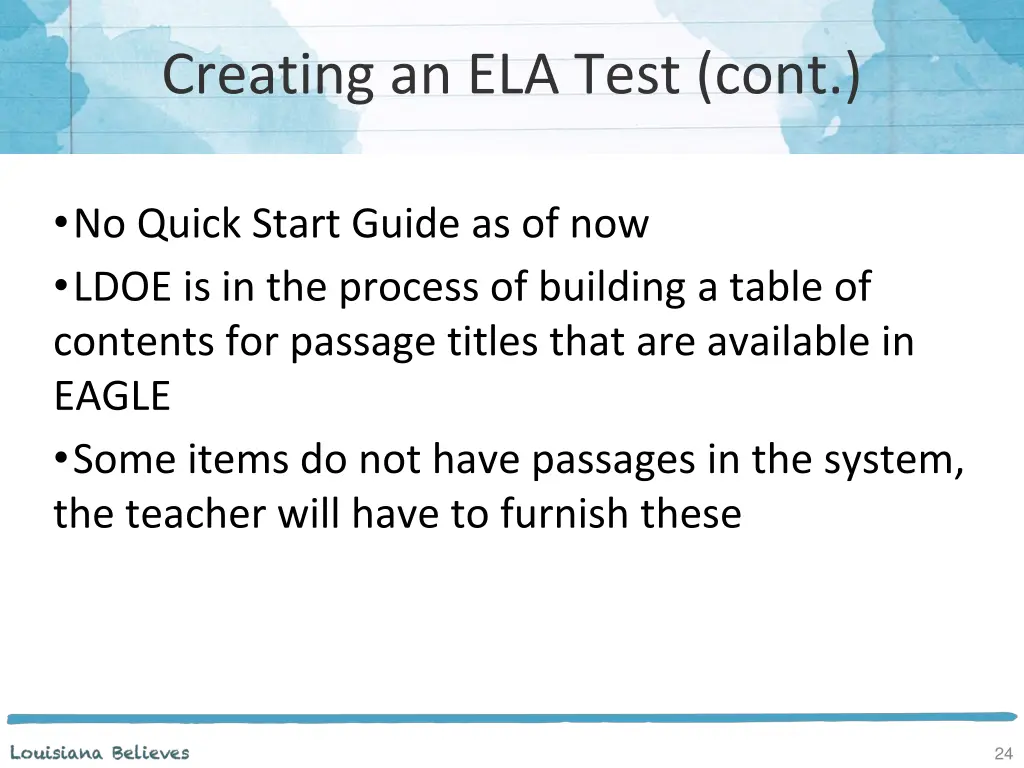 creating an ela test cont