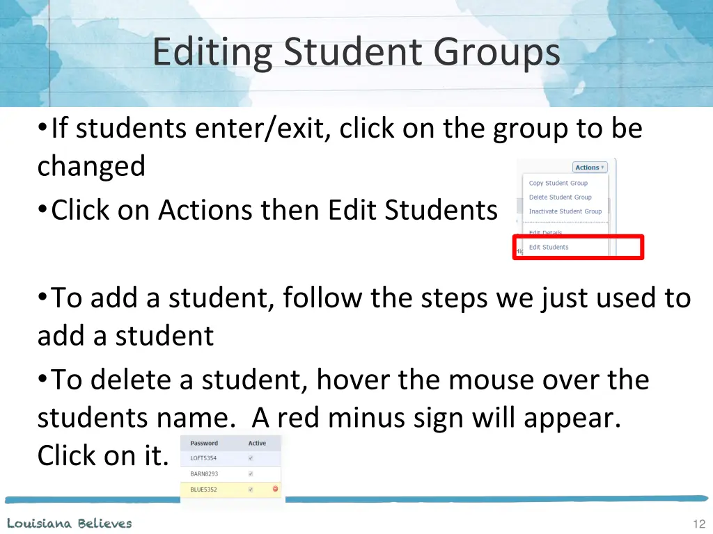 editing student groups