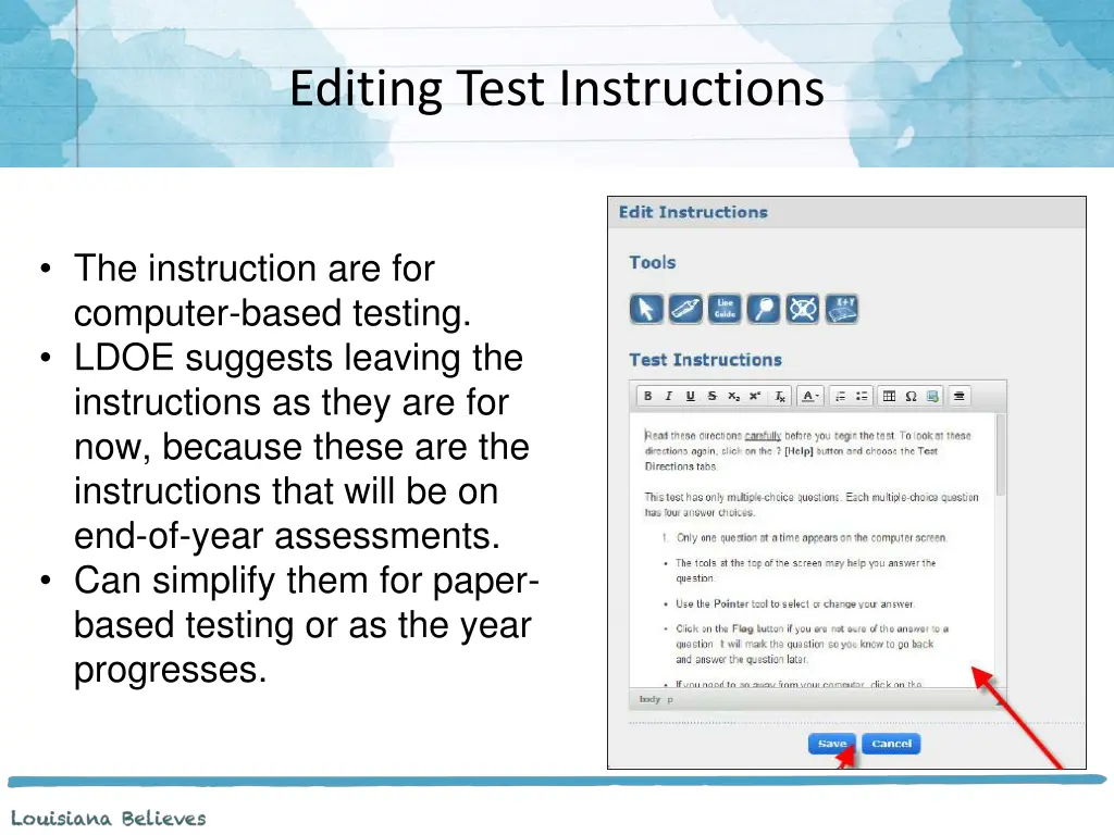editing test instructions