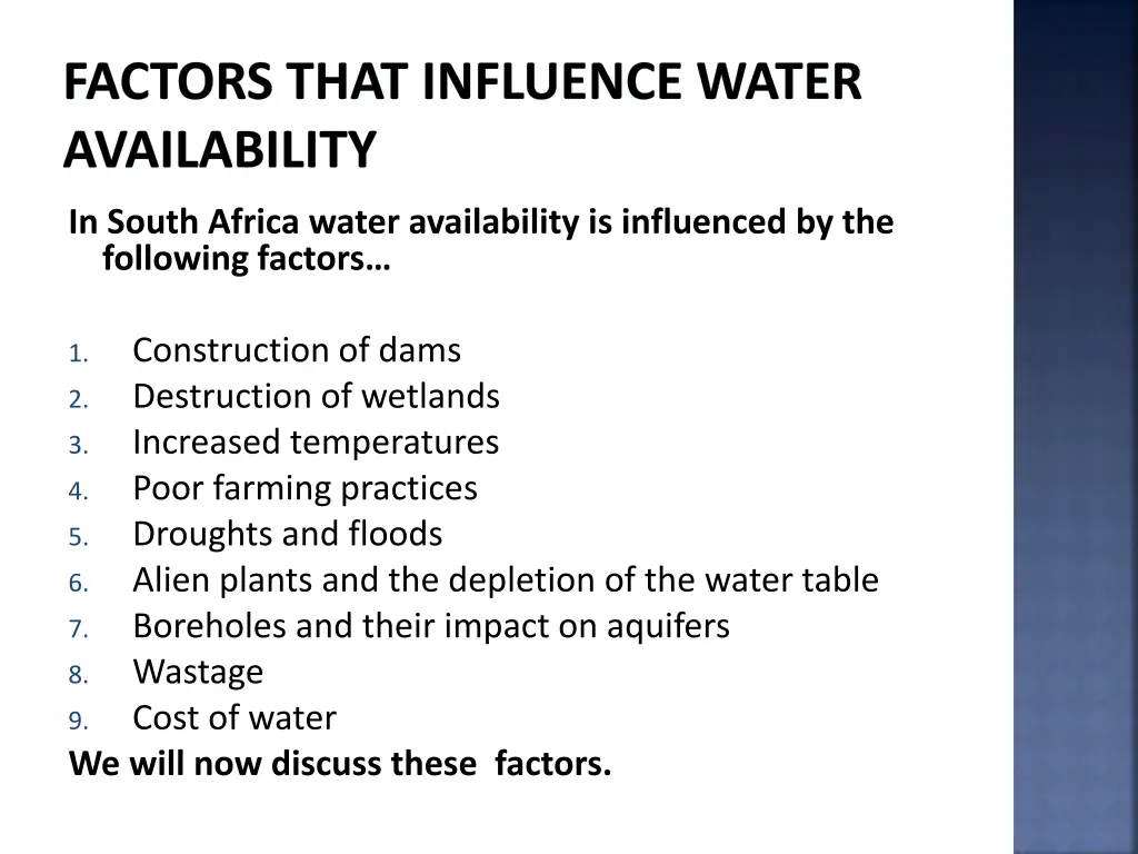 factors that influence water availability