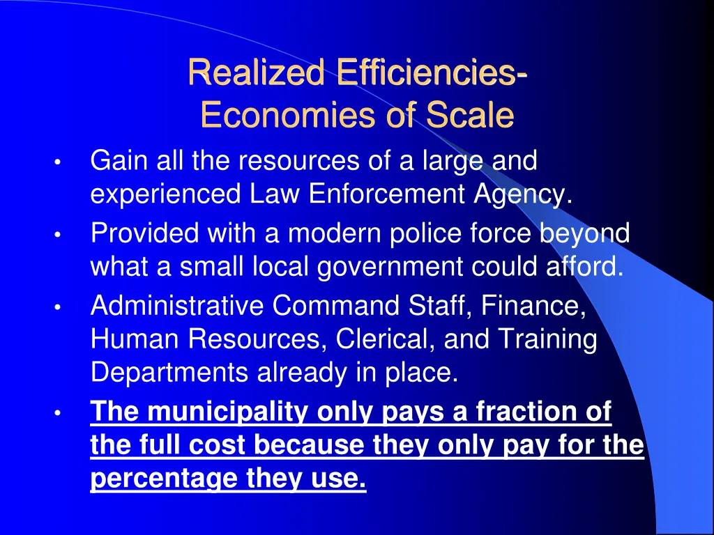 realized efficiencies economies of scale gain