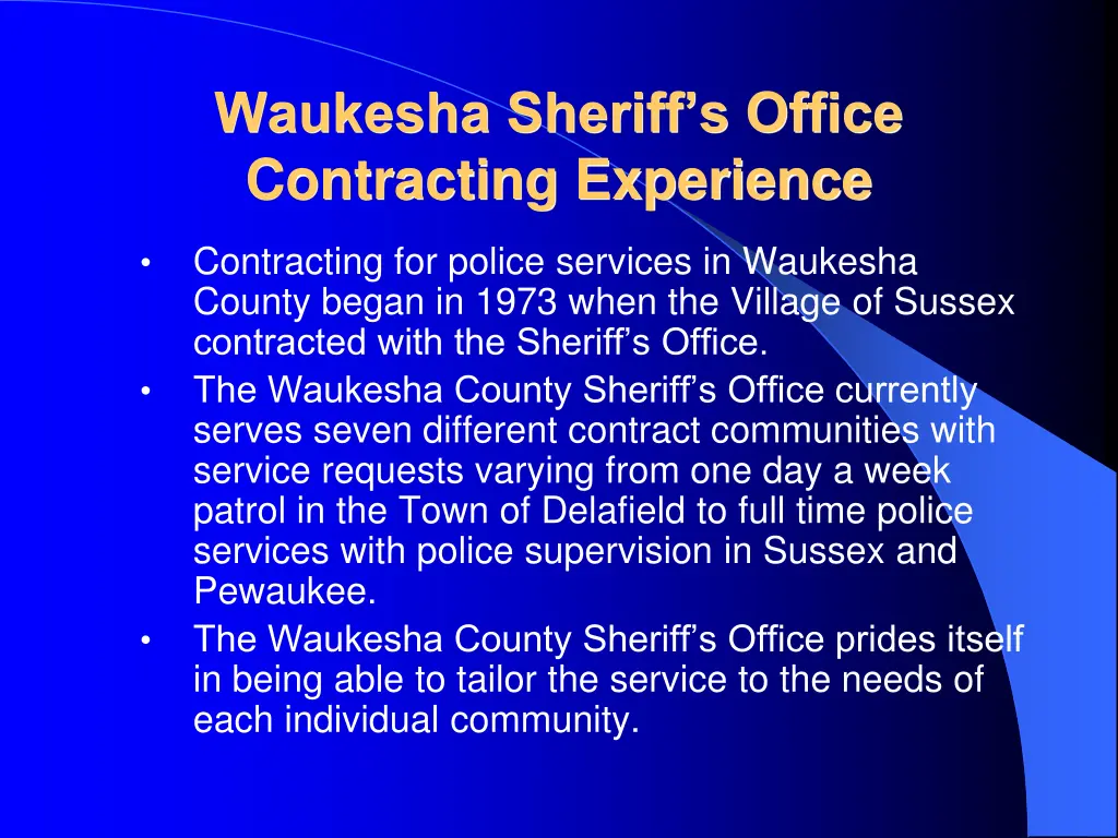 waukesha sheriff s office contracting experience