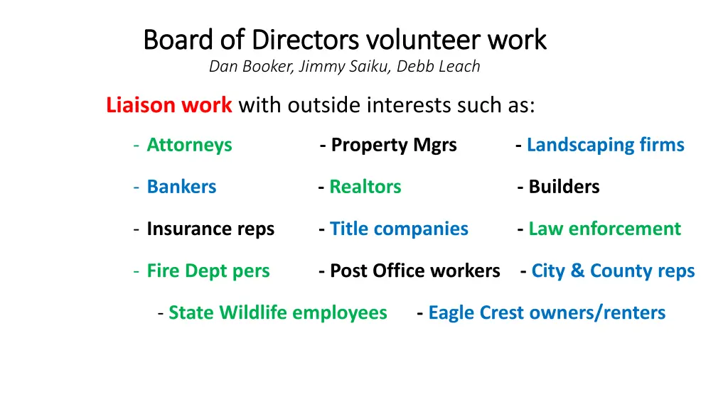 board of directors volunteer work board