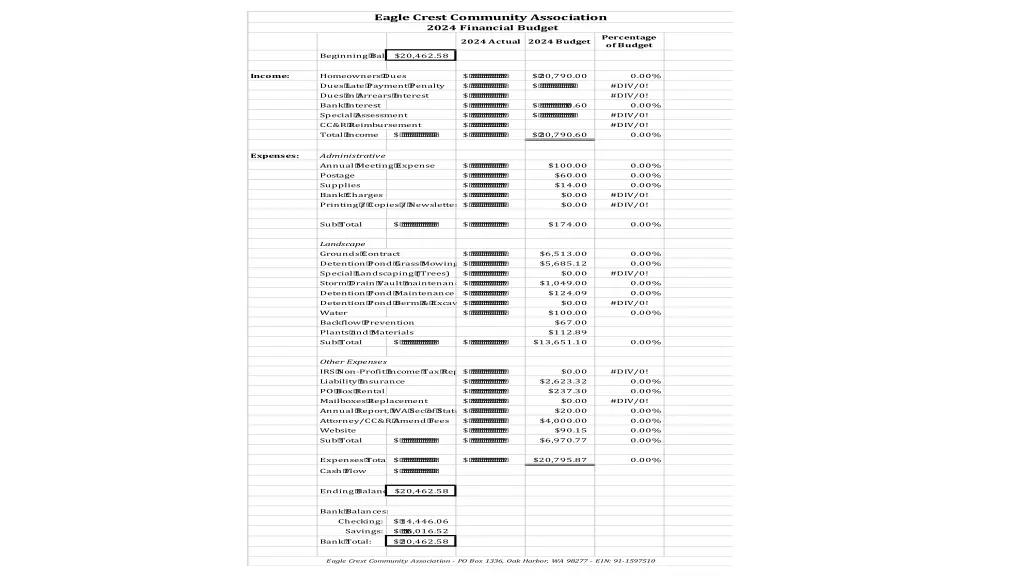 eagle crest community association 2024 financial