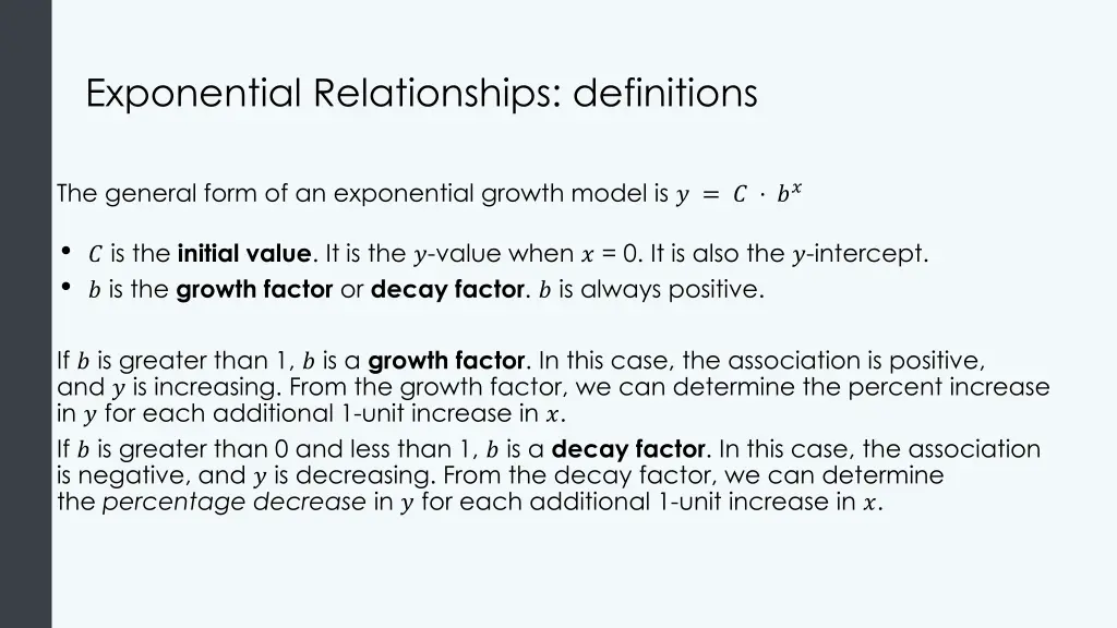 exponential relationships definitions