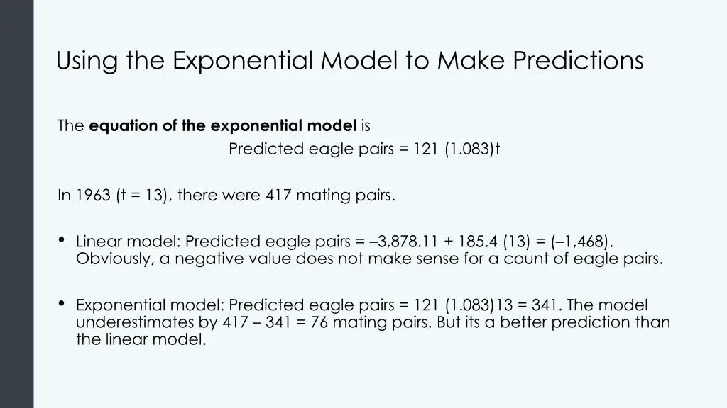 using the exponential model to make predictions