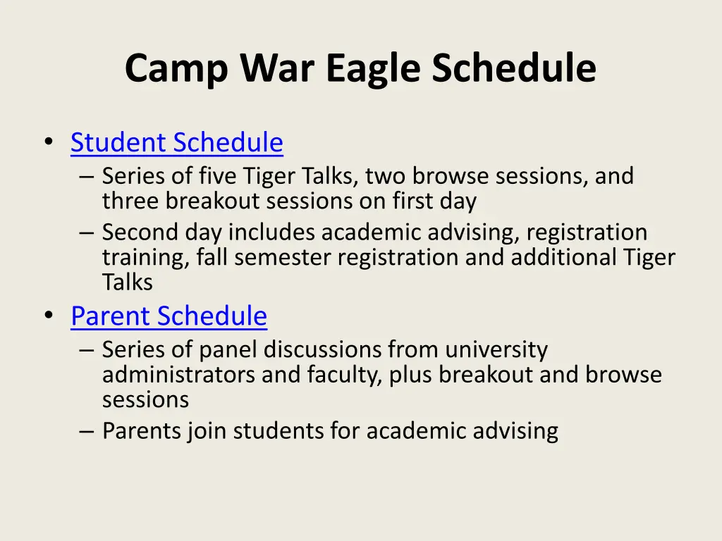 camp war eagle schedule