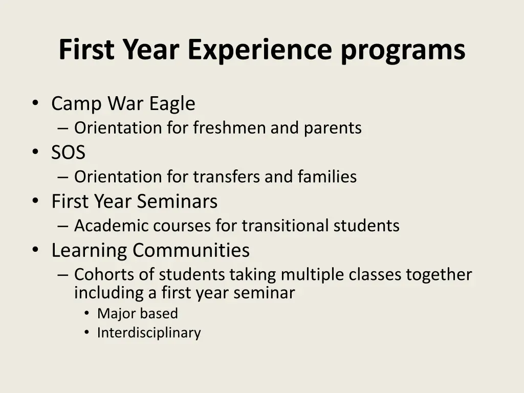 first year experience programs