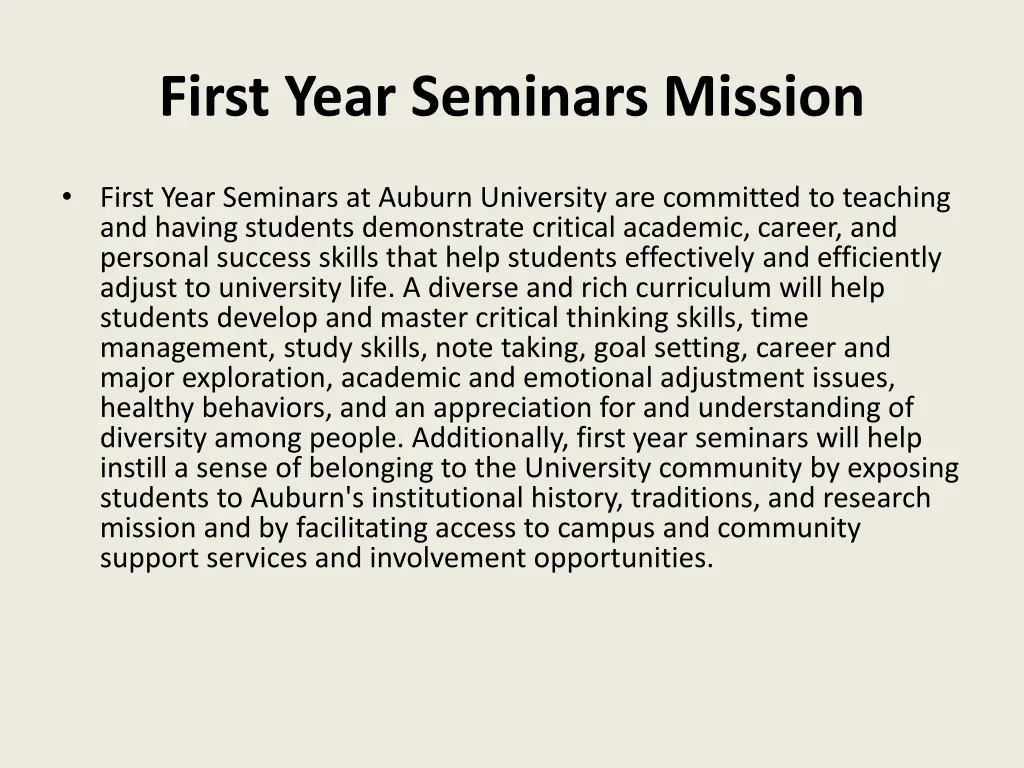 first year seminars mission