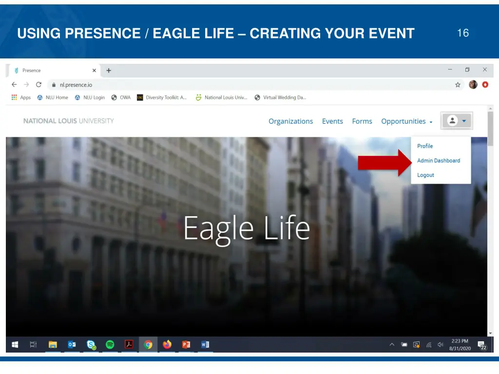 using presence eagle life creating your event