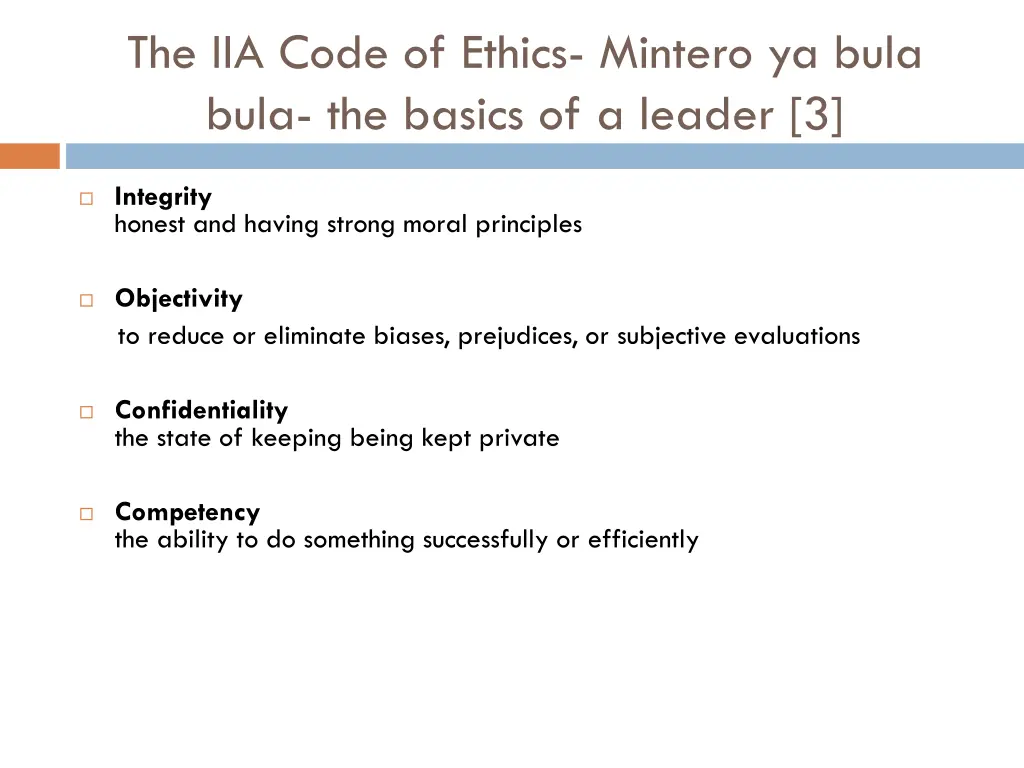 the iia code of ethics mintero ya bula bula