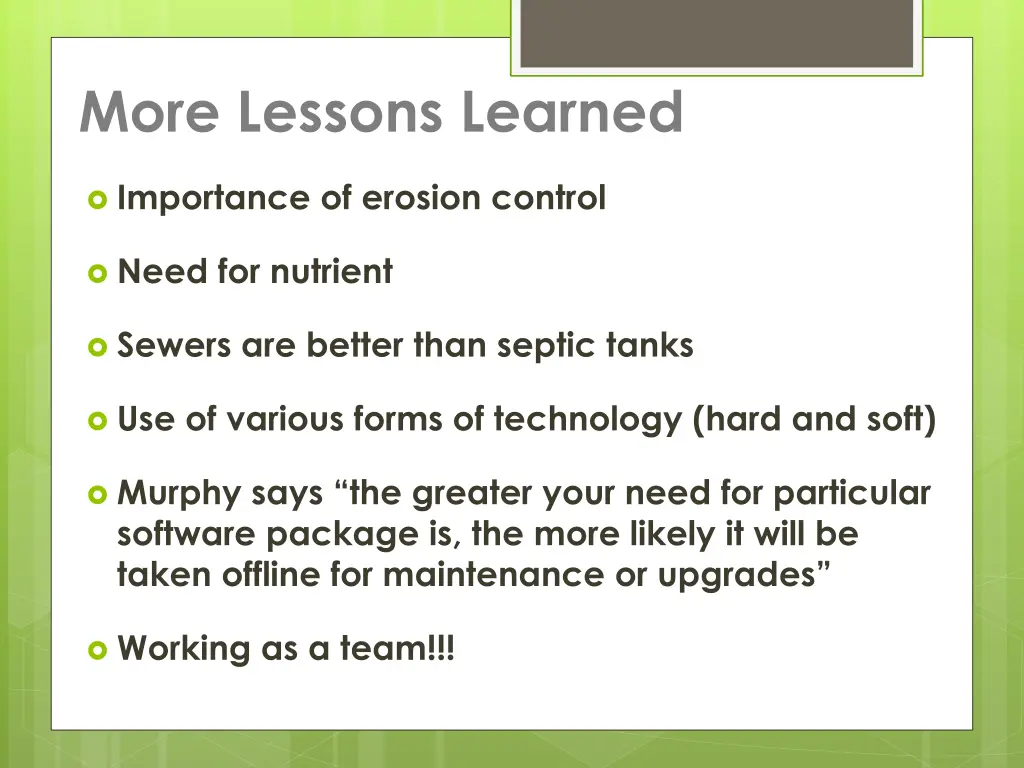 more lessons learned