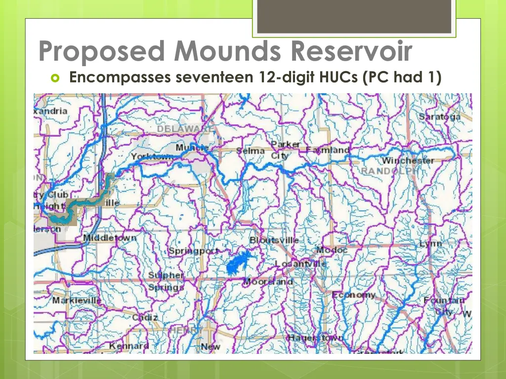 proposed mounds reservoir encompasses seventeen