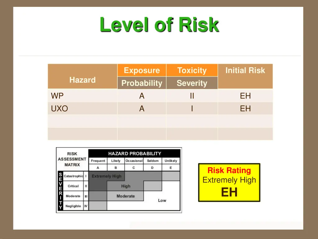 level of risk