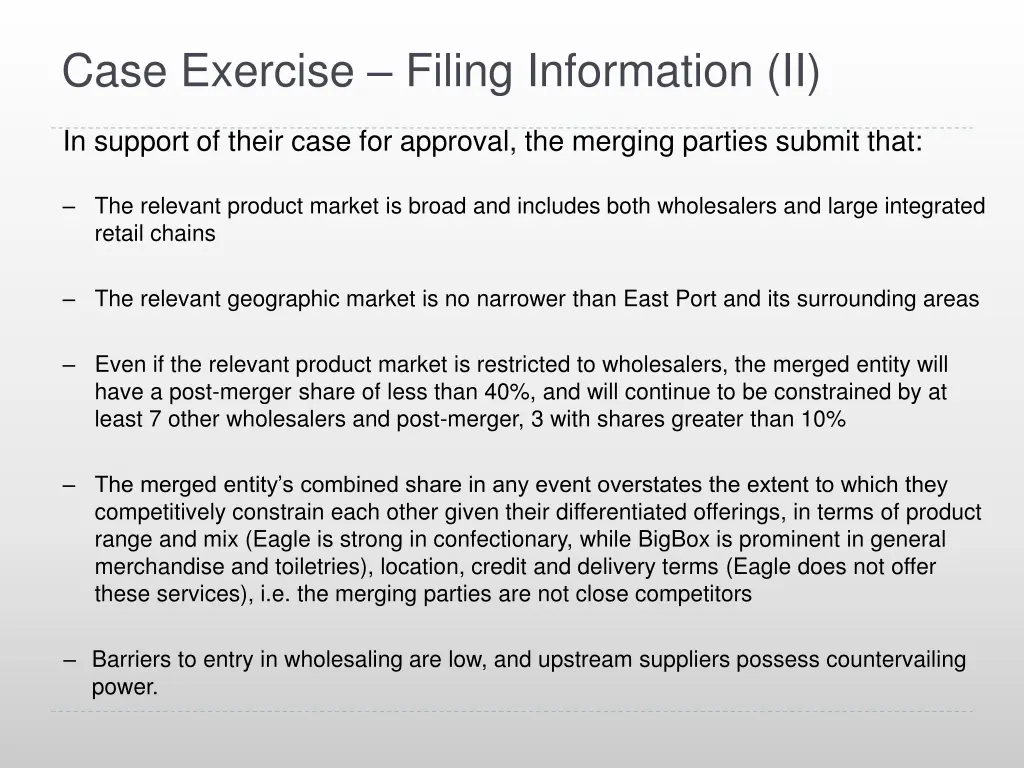 case exercise filing information ii