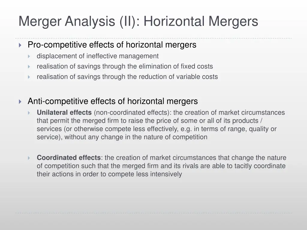 merger analysis ii horizontal mergers