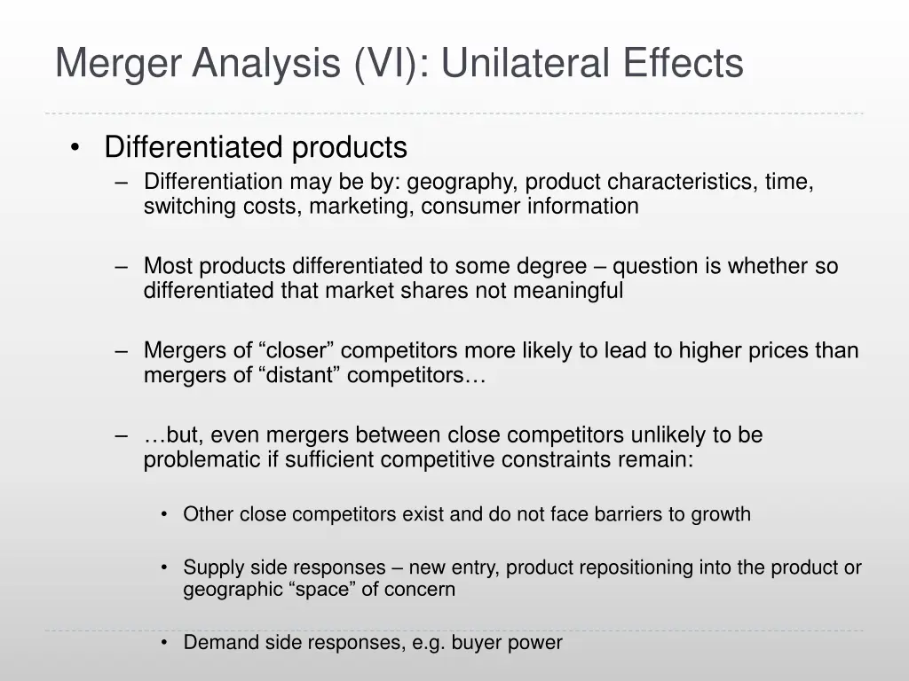 merger analysis vi unilateral effects