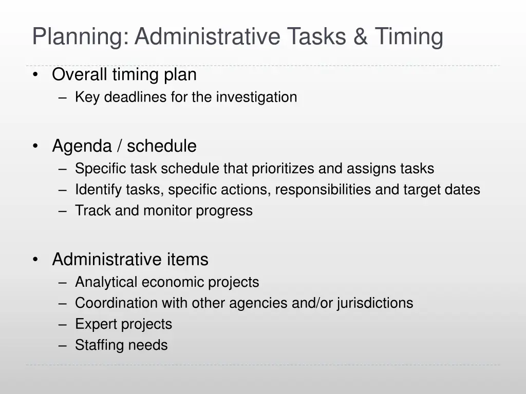 planning administrative tasks timing