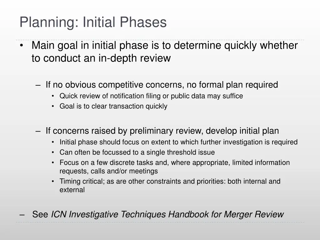 planning initial phases