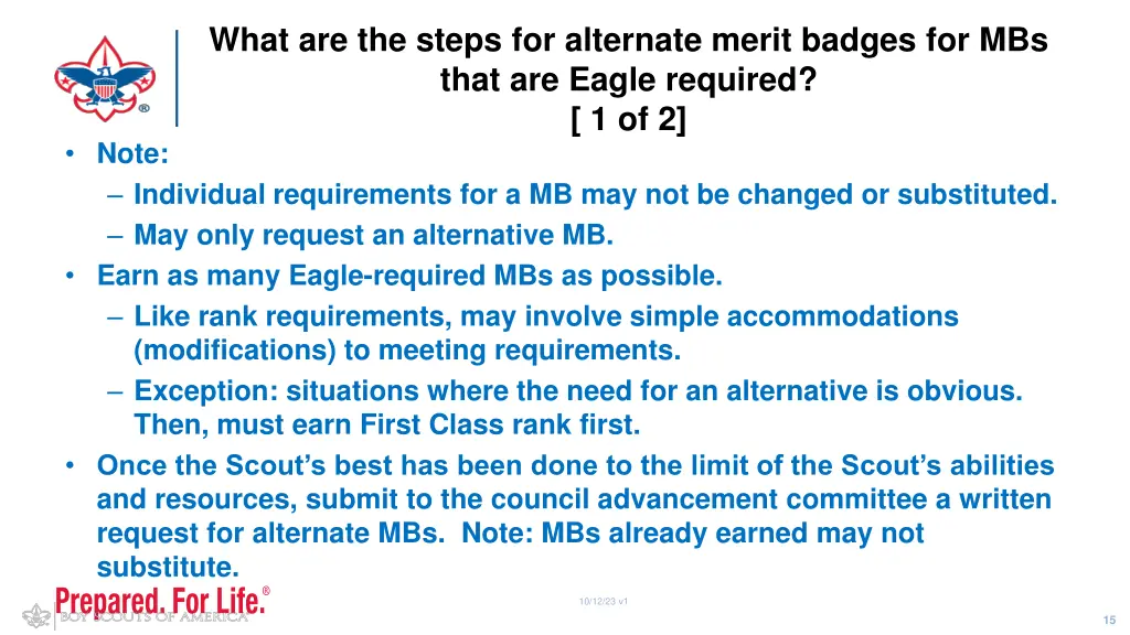 what are the steps for alternate merit badges