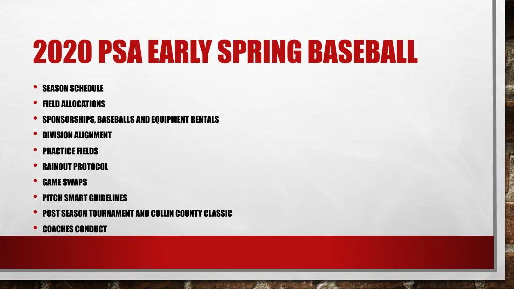 2020 psa early spring baseball