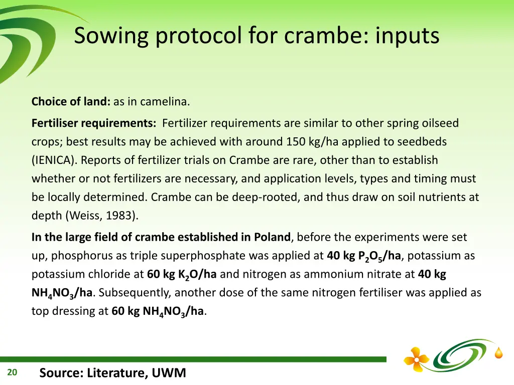 sowing protocol for crambe inputs