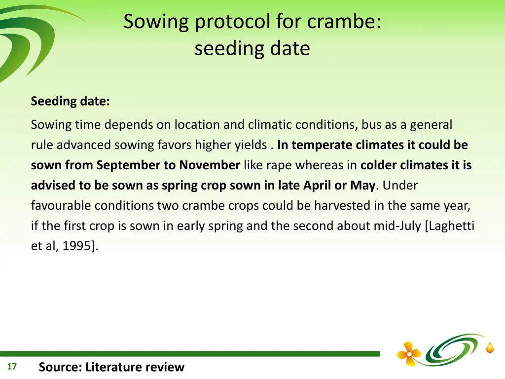 sowing protocol for crambe seeding date