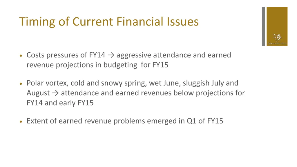 timing of current financial issues