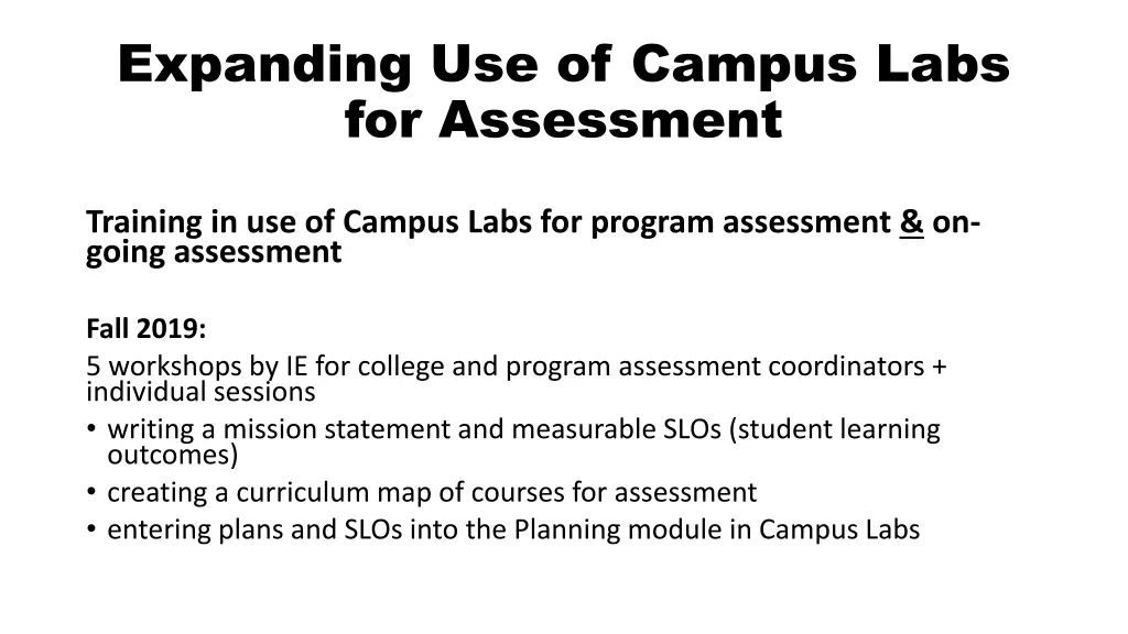 expanding use of campus labs for assessment