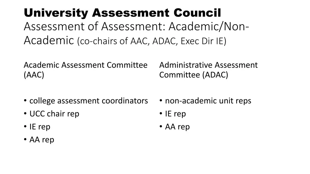 university assessment council assessment