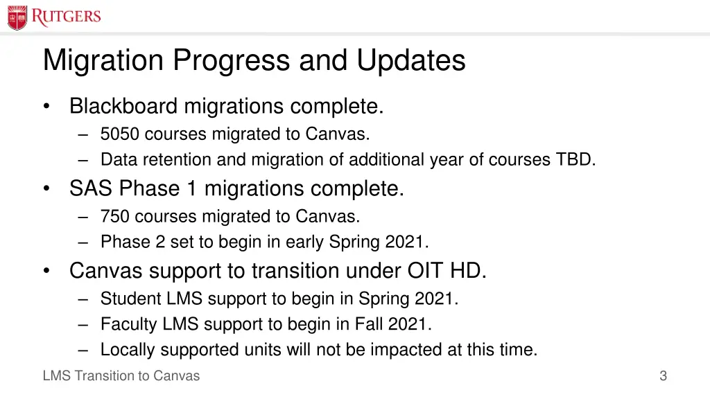 migration progress and updates