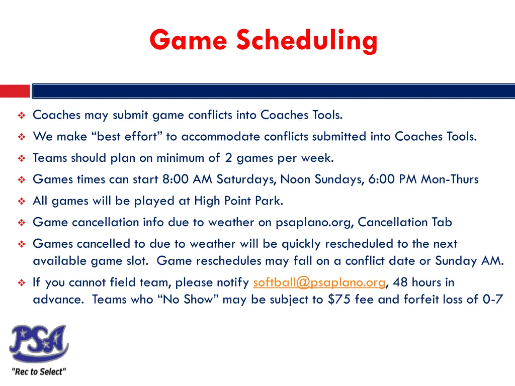 game scheduling