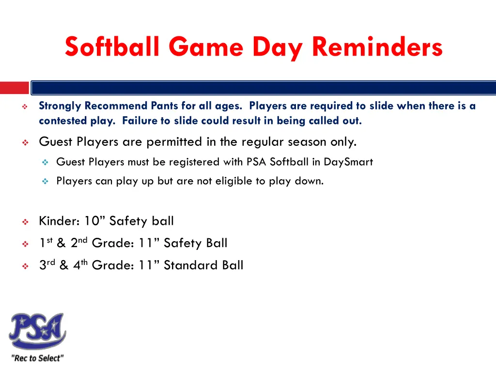 softball game day reminders