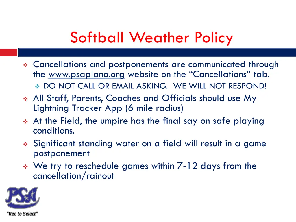 softball weather policy