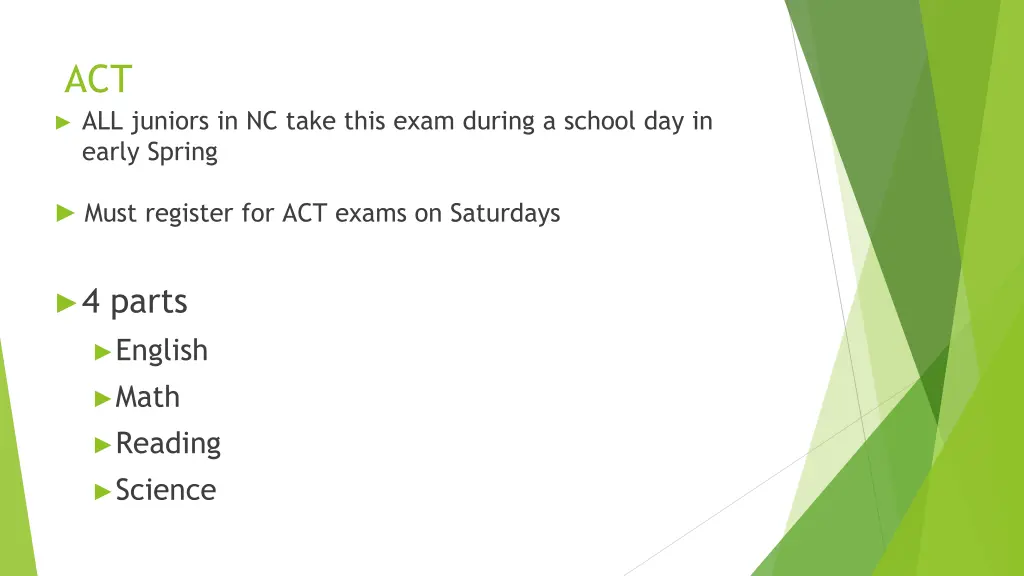 act all juniors in nc take this exam during