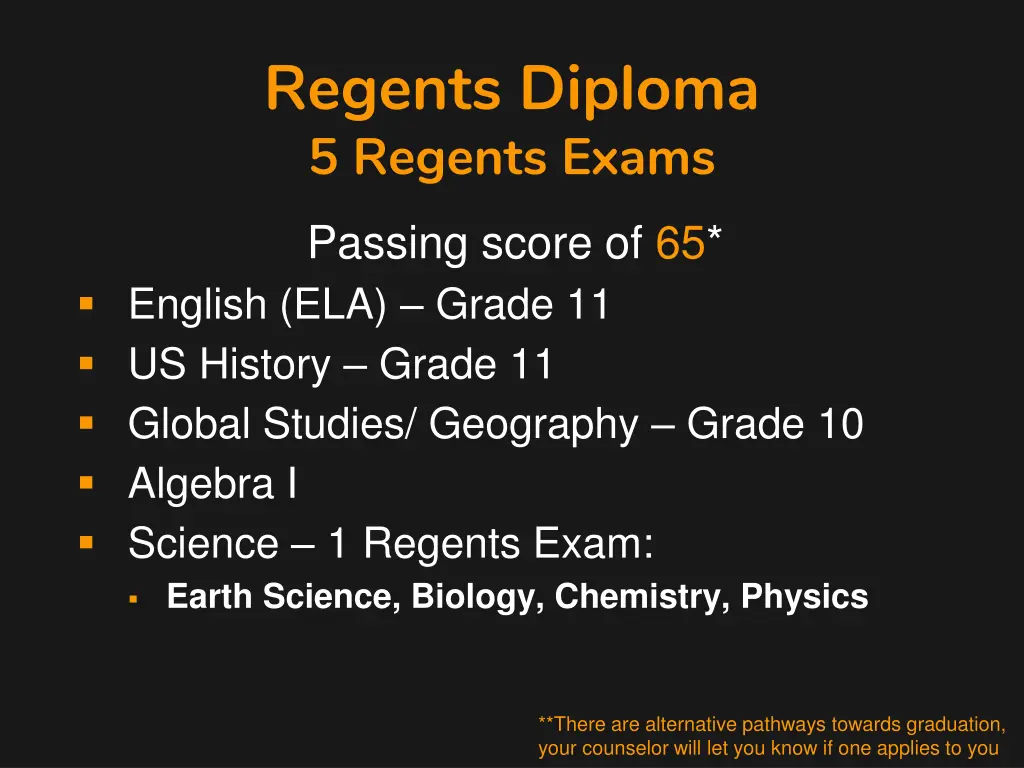 regents diploma 5 regents exams passing score