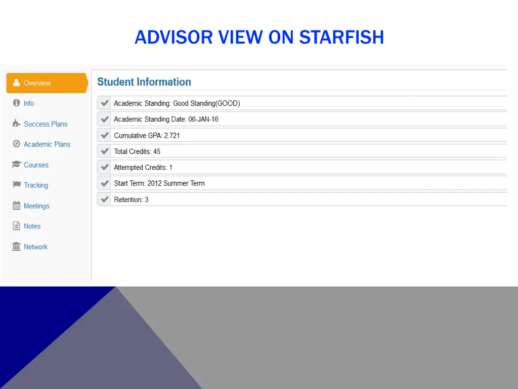 advisor view on starfish 2