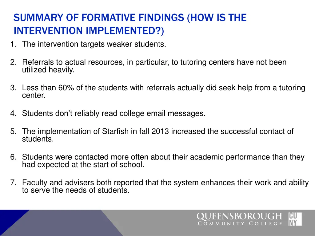 summary of formative findings