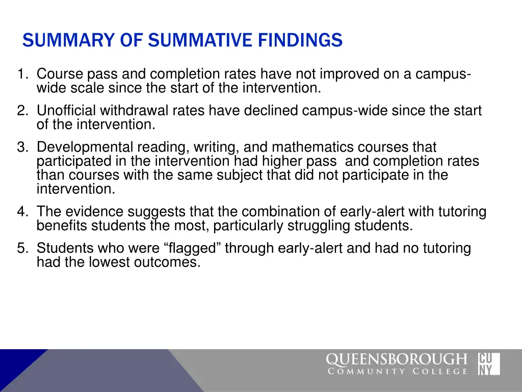 summary of summative findings