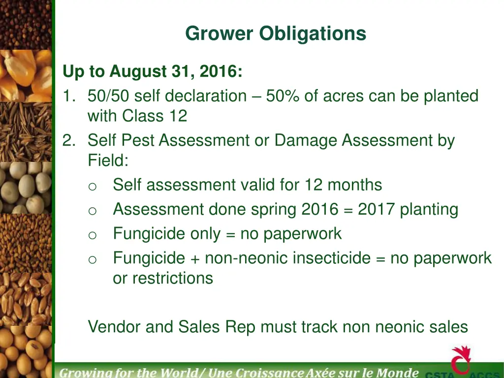 grower obligations