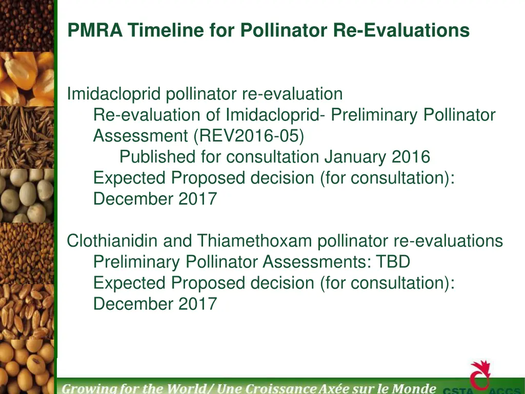 pmra timeline for pollinator re evaluations