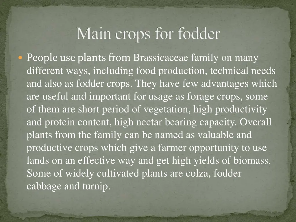 main crops for fodder