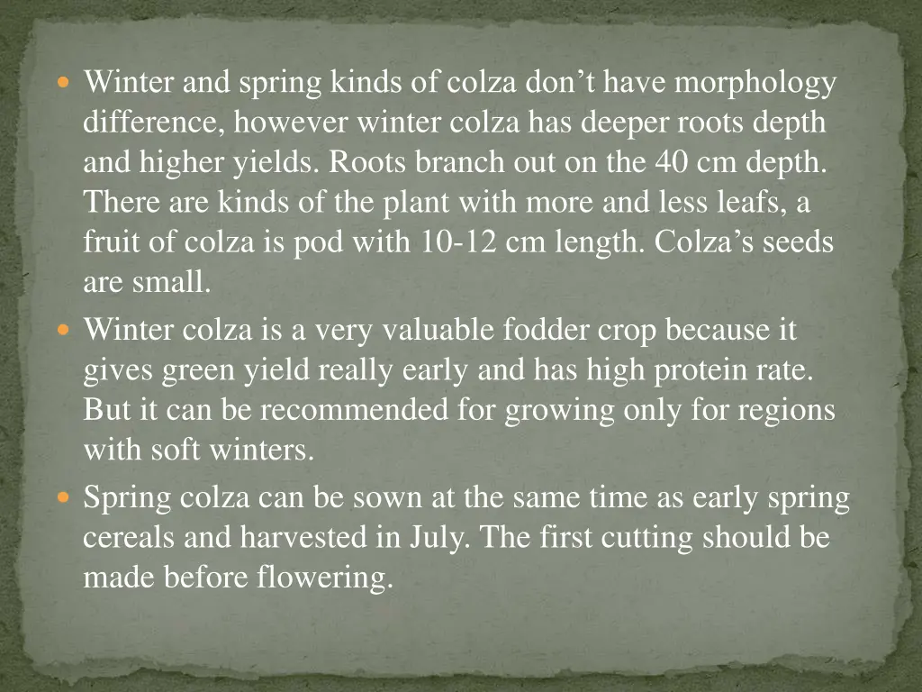 winter and spring kinds of colza don t have