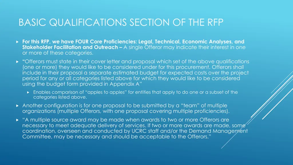 basic qualifications section of the rfp 1