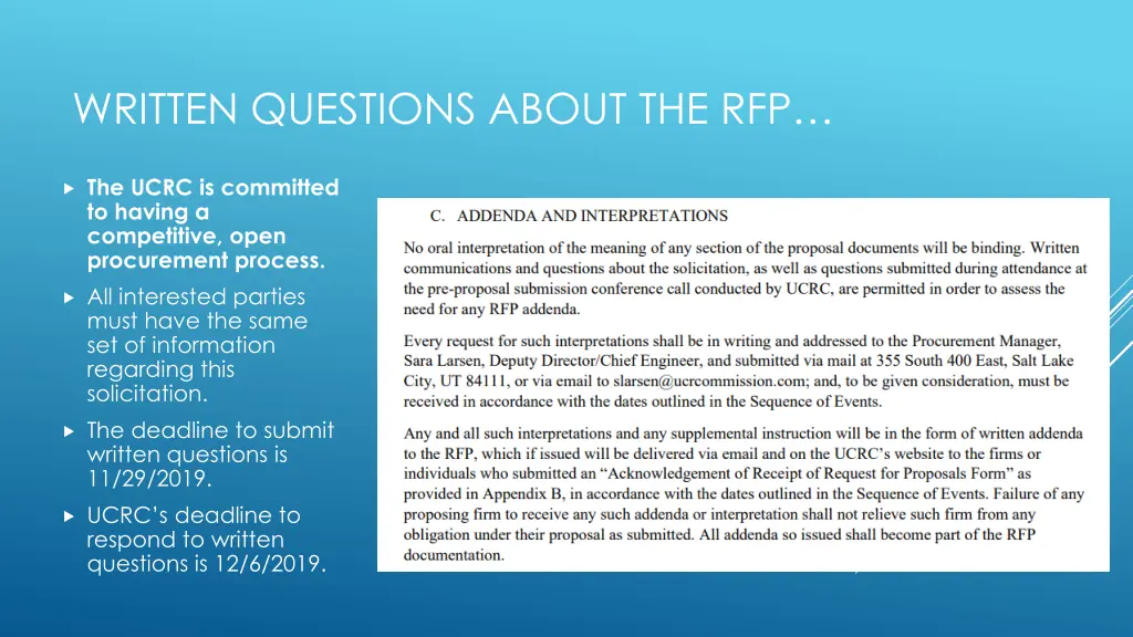 written questions about the rfp